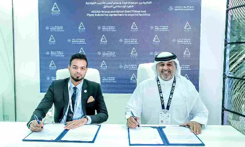Officials from KEZAD Group and AJ Steel at the signing ceremony. Officials from KEZAD Group and AJ Steel at the signing ceremony.