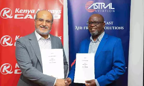 Sanjeev Gadhia, Chief Executive, Astral Aviation and Dick Murianki, Cargo Director, Kenya Airways Sanjeev Gadhia, Chief Executive, Astral Aviation and Dick Murianki, Cargo Director, Kenya Airways