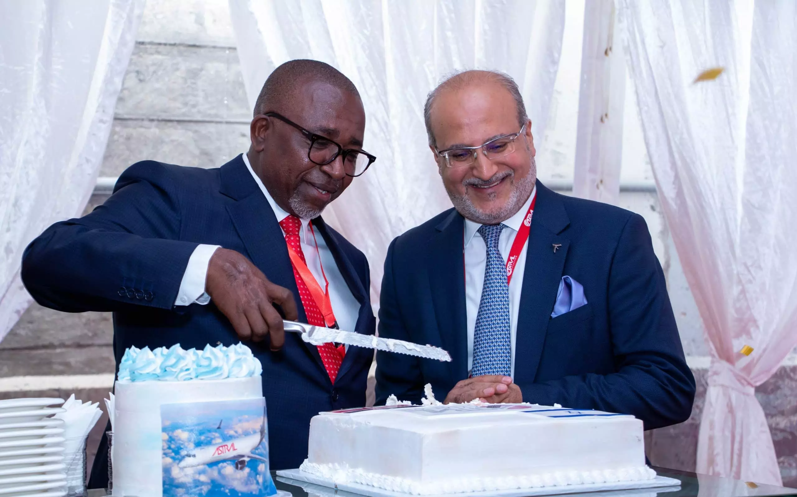 (Left to right) Mithika Linturi, Cabinet Secretary, Ministry of Agriculture, Kenya and Sanjeev Gadhia, CEO, Astral Aviation.