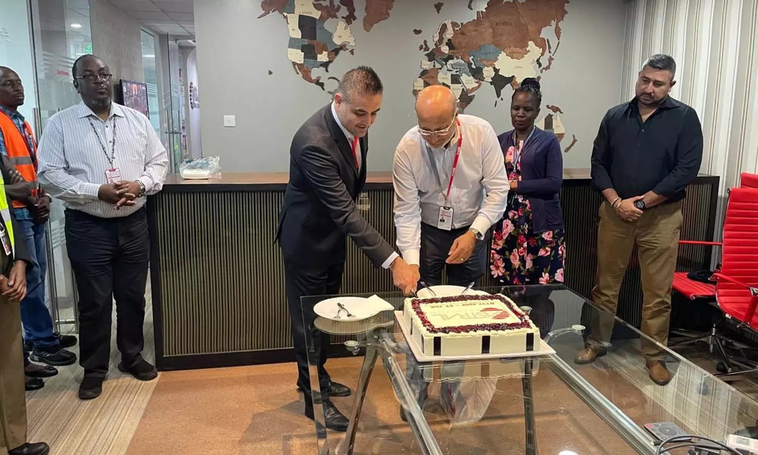Astral Aviations Sanjeev Gadhia celebrated the arrival of the Boeing 737-400F by cutting a cake with Pardeep Sandhu from Avmax Group. Astral Aviations Sanjeev Gadhia celebrated the arrival of the Boeing 737-400F by cutting a cake with Pardeep Sandhu from Avmax Group.