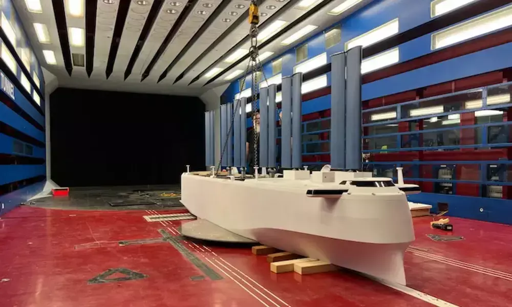 Wind-powered PCTC vessel design undergoes testing in Sweden